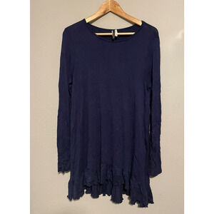 Bellamie Womens Tunic Small Navy Ruffle Long Sleeve Round Neck Fairy Whimsy Y2K